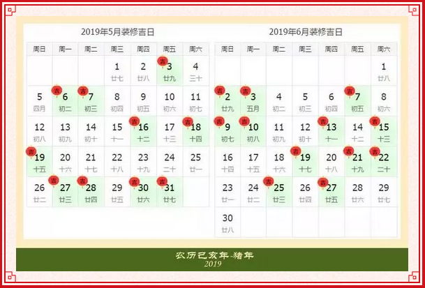 2019年裝修開工吉日一覽表